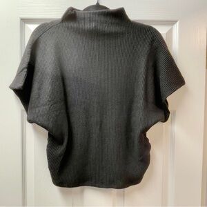 Zenana cowl neck black ribbed short sleeve top sweater batwing goth office chic